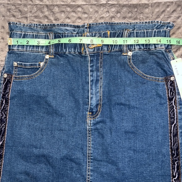 Lizard Thicket large denim paper bag skirt new stretchy waist zip button closure - Picture 8 of 10